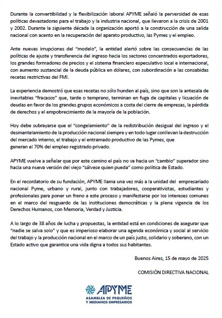 APYME 38 AÑOS DE LUCHA Y PROPUESTAS LO CONFIRMAN 2
